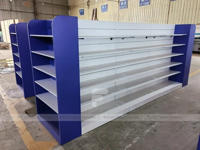 Blue Veterinary Pharmacy Wall Shelving Fixture Set