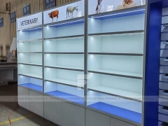 Blue Veterinary Pharmacy Wall Shelving Fixture Set