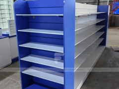 Blue White Pharmacy Checkout Counter and Gondola Fixtures