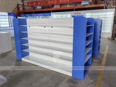 Blue White Pharmacy Checkout Counter and Gondola Fixtures