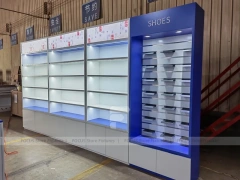 Blue White Pharmacy Checkout Counter and Gondola Fixtures