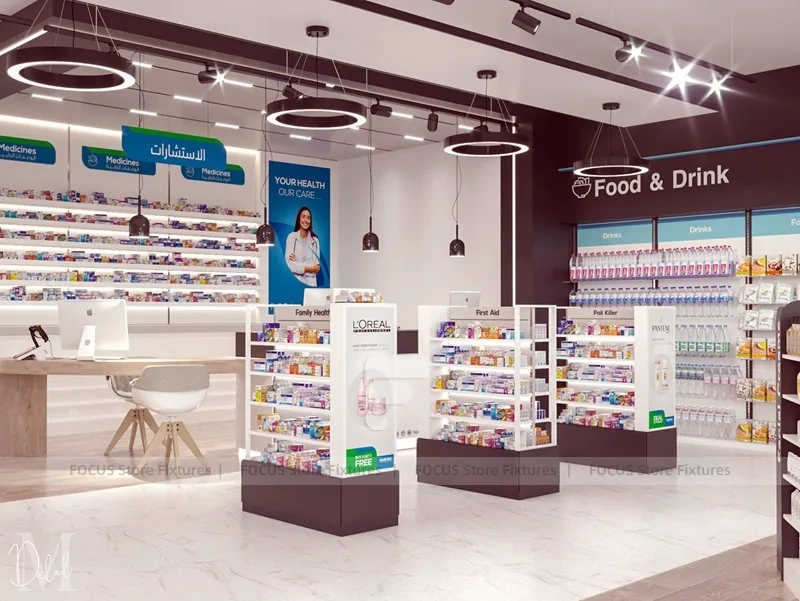 Body Essentials Pharmacy Beauty Wall Display Layout