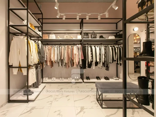 Boutique Apparel Wall Rack and Table Display