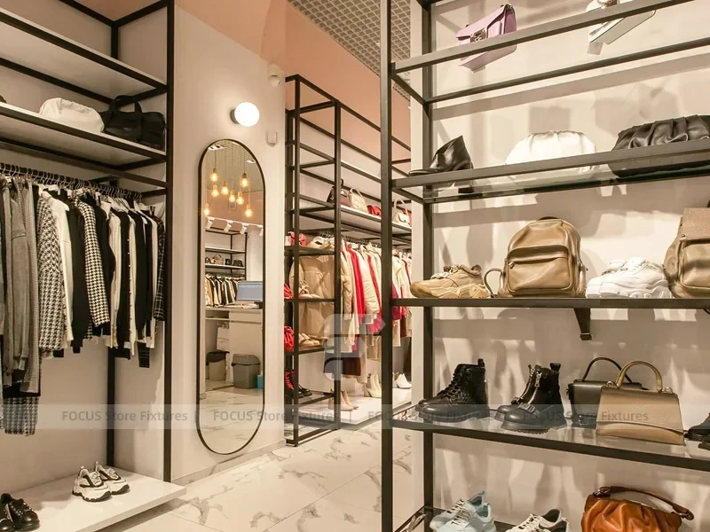 Boutique Apparel Wall Rack and Table Display