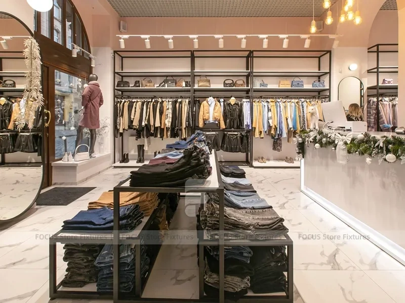 Boutique Apparel Wall Rack and Table Display