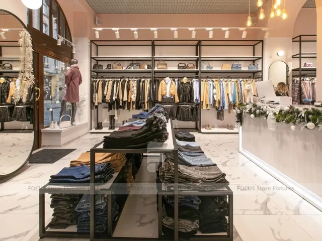 Boutique Apparel Wall Rack and Table Display