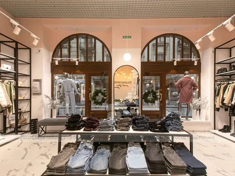Boutique Apparel Wall Rack and Table Display