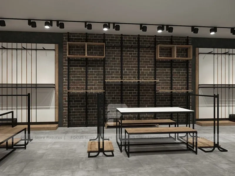 Brick Wall Apparel Rack and Table Display