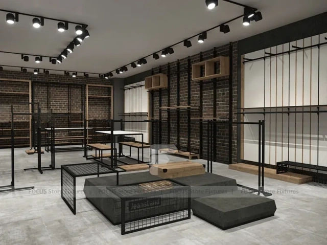 Brick Wall Apparel Rack and Table Display