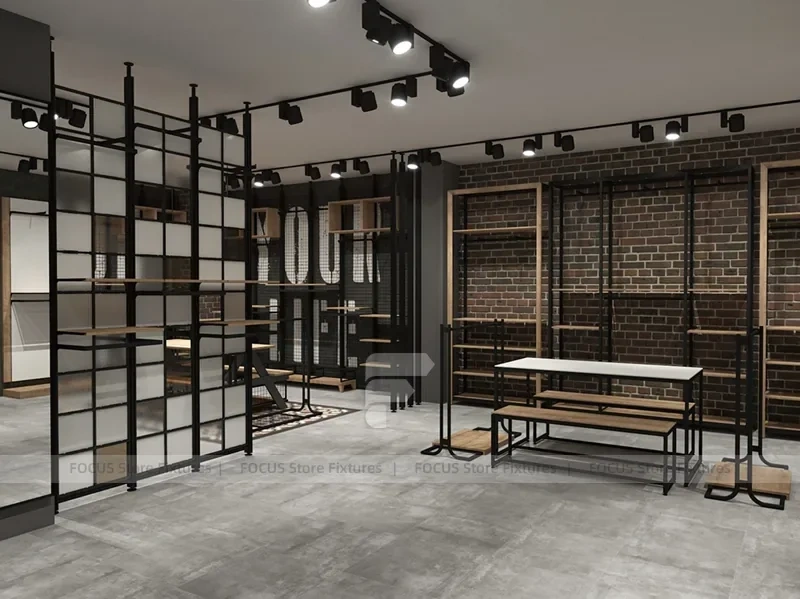 Brick Wall Apparel Rack and Table Display