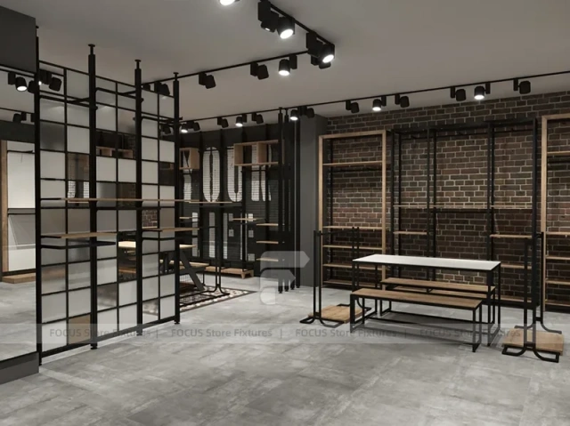 Brick Wall Apparel Rack and Table Display
