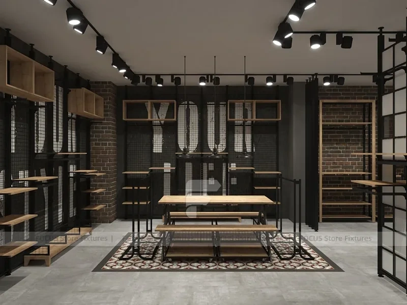 Brick Wall Apparel Rack and Table Display