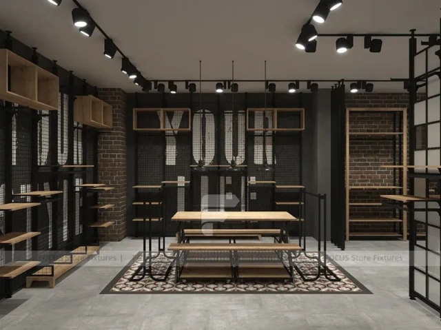 Brick Wall Apparel Rack and Table Display