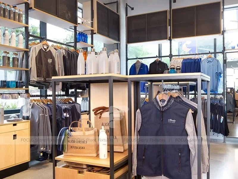 Casual Apparel Store Table and Rack Display