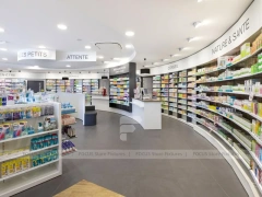 Curved Pharmacy Wall Shelving and Central Display Island