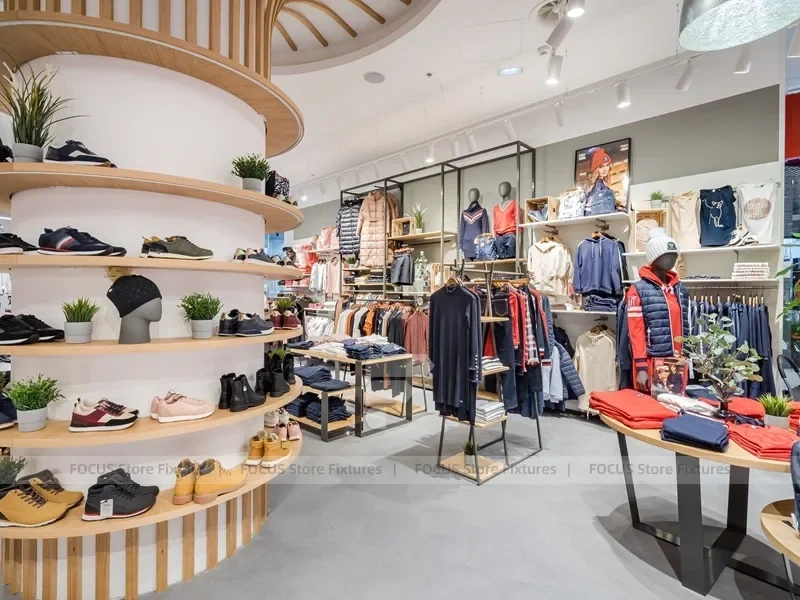 Curved Wood Lifestyle Apparel and Footwear Display
