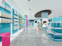 Cyan Pink Pharmacy Beauty Retail Shelving Interior