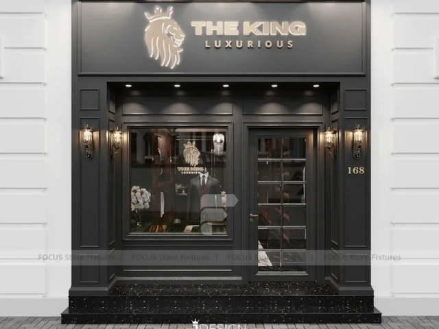 Dark Wood Luxury Menswear Wall Shelving Store