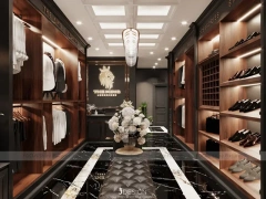 Dark Wood Luxury Menswear Wall Shelving Store