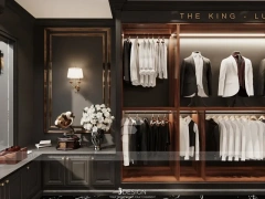 Dark Wood Luxury Menswear Wall Shelving Store