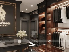 Dark Wood Luxury Menswear Wall Shelving Store