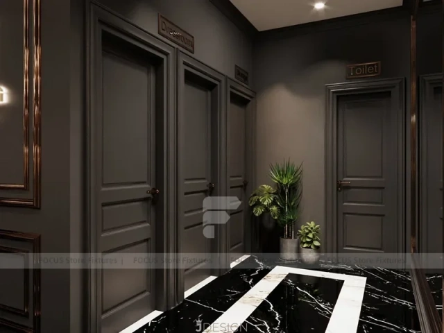 Dark Wood Luxury Menswear Wall Shelving Store