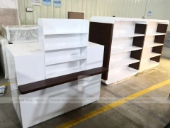 Dark Wood Pharmacy Wall Shelf and Counter Fixture Set