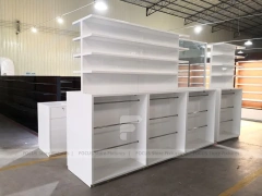 Dark Wood Pharmacy Wall Shelf and Counter Fixture Set