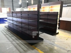 Dark Wood Pharmacy Wall Shelf and Counter Fixture Set
