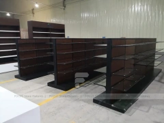 Dark Wood Pharmacy Wall Shelf and Counter Fixture Set