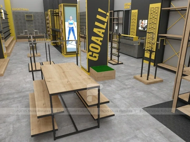 Goal Sports Retail Fixture Layout with Yellow Columns