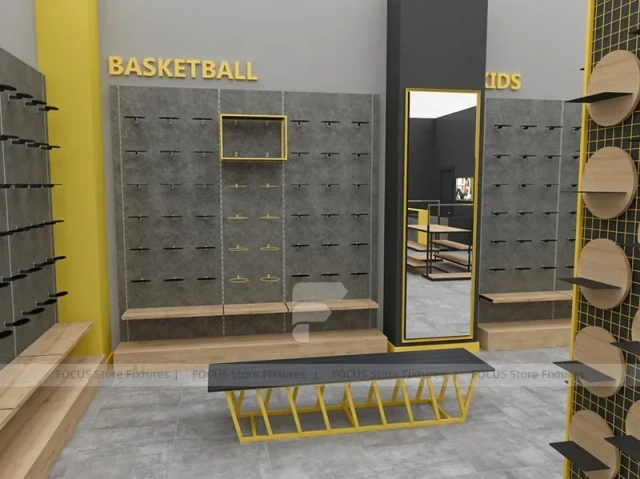 Goal Sports Retail Fixture Layout with Yellow Columns