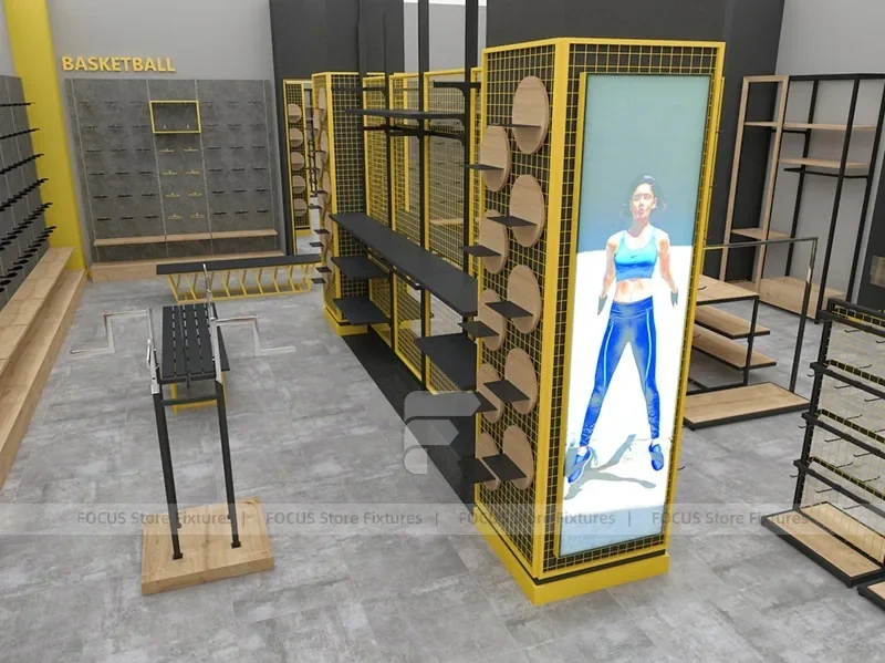 Goal Sports Retail Fixture Layout with Yellow Columns