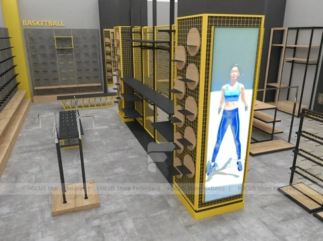 Goal Sports Retail Fixture Layout with Yellow Columns
