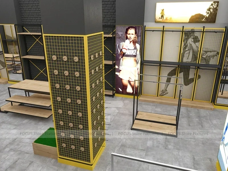 Goal Sports Retail Fixture Layout with Yellow Columns