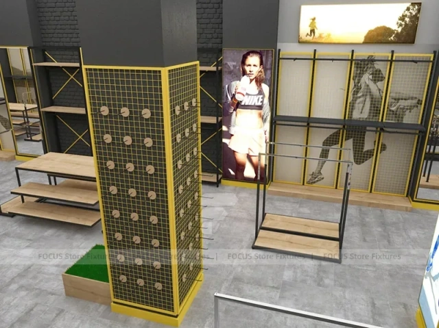 Goal Sports Retail Fixture Layout with Yellow Columns