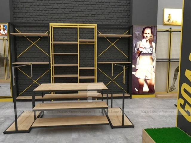 Goal Sports Retail Fixture Layout with Yellow Columns