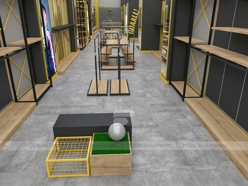 Goal Sports Retail Fixture Layout with Yellow Columns