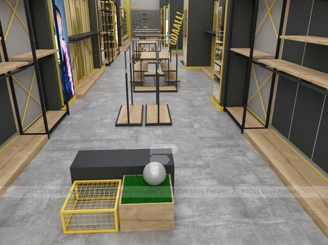 Goal Sports Retail Fixture Layout with Yellow Columns