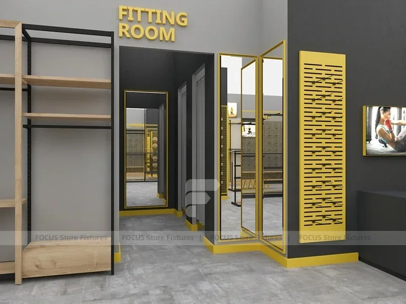 Goal Sports Retail Fixture Layout with Yellow Columns