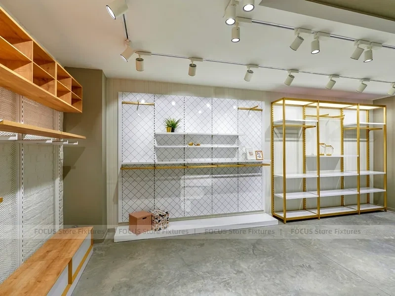 Gold Frame Boutique Wall Shelving Display