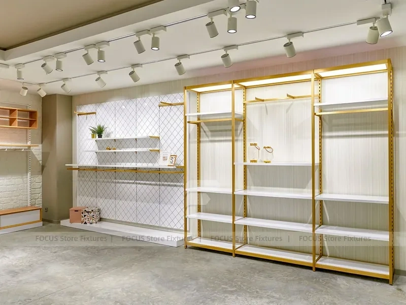 Gold Frame Handbag Wall Shelving Display