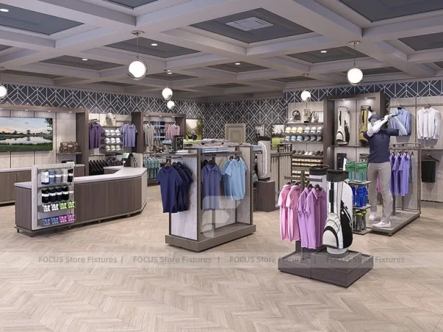 Gray Golf Cap Wall Display with Bench