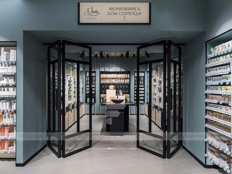 Gray Green Pharmacy Storefront and Counter Interior