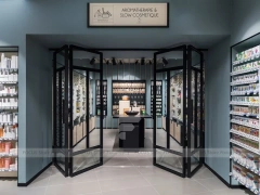 Gray Green Pharmacy Storefront and Counter Interior