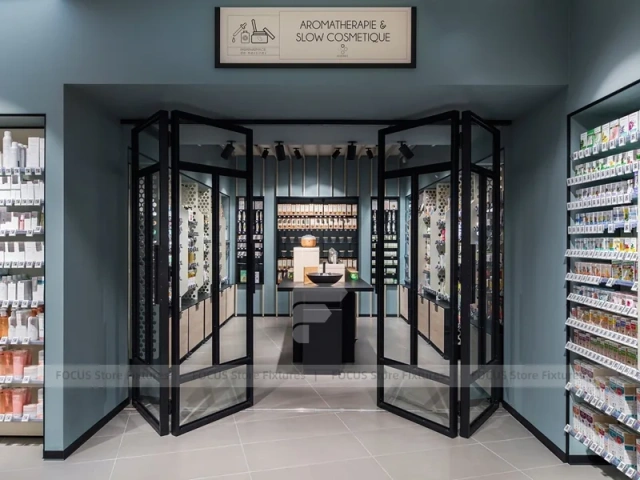 Gray Green Pharmacy Storefront and Counter Interior