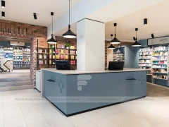 Gray Green Pharmacy Storefront and Counter Interior