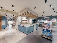 Gray Green Pharmacy Storefront and Counter Interior
