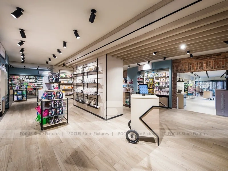 Gray Green Pharmacy Storefront and Counter Interior