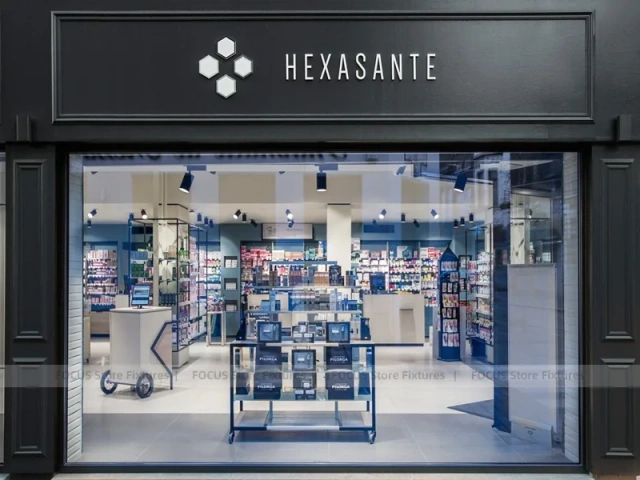 Gray Green Pharmacy Storefront and Counter Interior